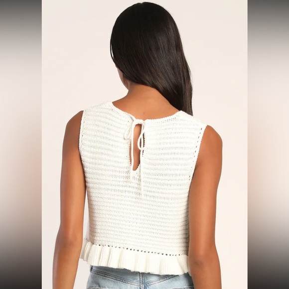 Lulu's Cream Ribbed Ruffled Crop Tank Top - Picture 4 of 11